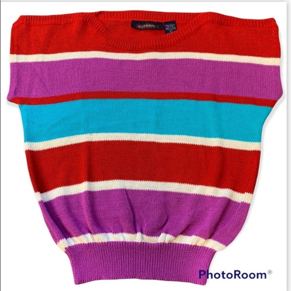 Vintage 80s Striped Sleeveless Knit Sweater by GOTHAM. Size Large - Picture 11 of 15